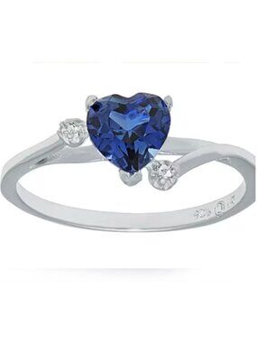 Heart Shaped Blue Sapphire & White Topaz Sterling Silver Ring | September Births